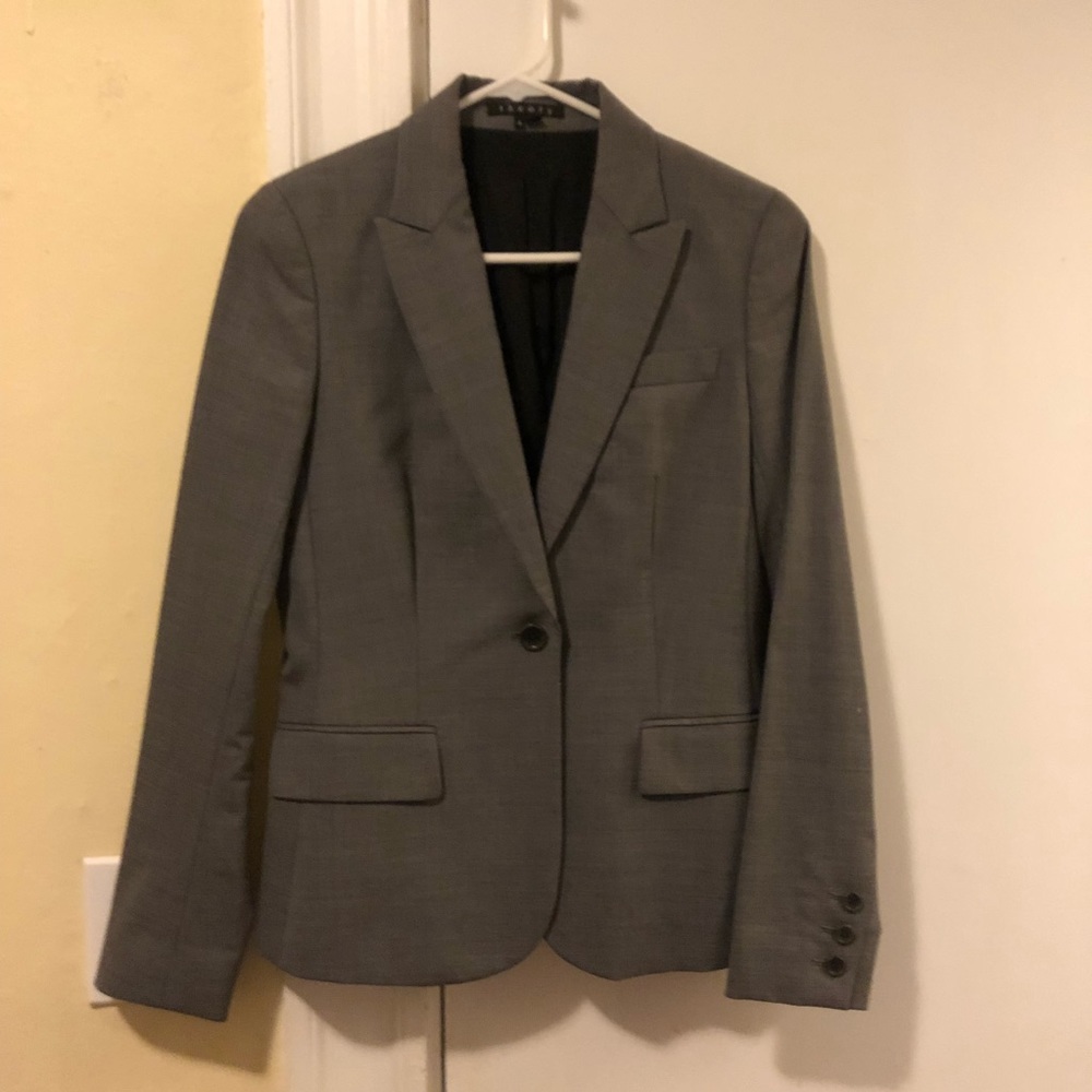 Theory Tailored Single Button Blazer Grey